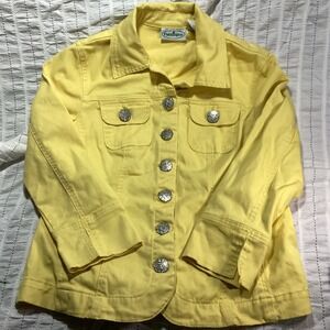 Patchington Yellow Denim Jacket Womens Medium 3/4 Sleeve Silver Buttons 2511705